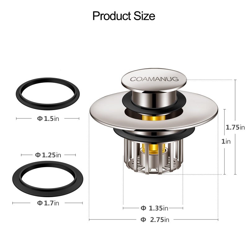 COAMANUG Bathtub Stopper | Pop-up Tub Stopper with Strainer  Shower Drain Hair Catcher | Bathroom Drain Plug | Drain Protector for 1-1/2 to 1-3/4"" Bath Drain Hole - Image 4